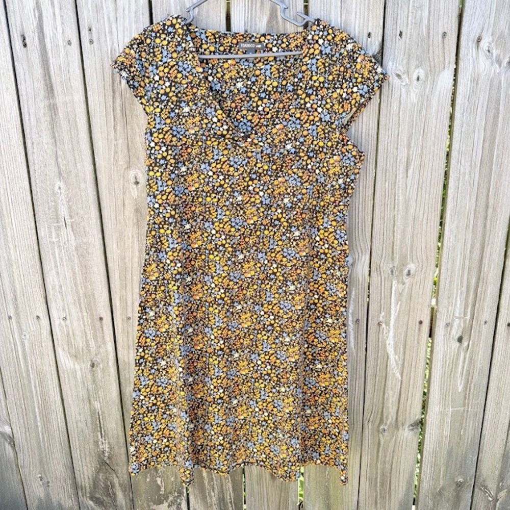 Cottagecore Boho Toad&Co Dress XL Floral Organic Cotton Tencel V-Neck